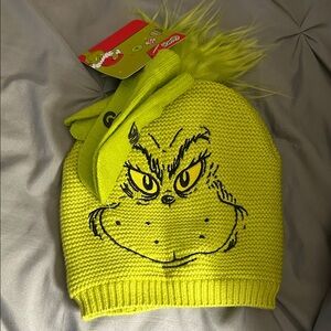 Kids Grinch Knit Beanie in Bright Yellow